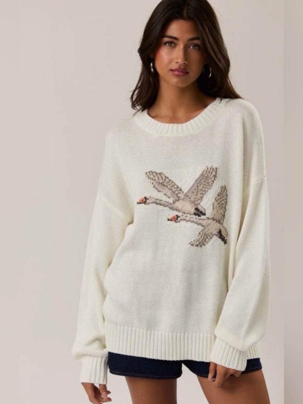 47 Le Lis Cream Crewneck Sweater with Flying Geese Graphic